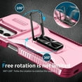 thumbnail image 4 of Dteck for Samsung Galaxy A14 5G with Camera Cover & Kickstand, Heavy Duty Military Grade Shockproof Rugged Slide Lens Protection 360 Rotate Ring Stand, Impact-Resistant Protective Bumper, pink, 4 of 8