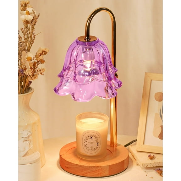 Funistree Purple Candle Warmer Lamp with Timer & Dimmer, Adjustable Height, House Warming Birthday Gifts for Women Mom, Flower Wax Warmer Lamp for Jar Candles with 2 Bulbs
