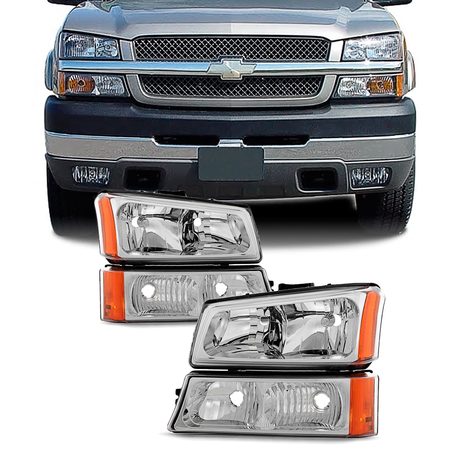 2003 2004 2005 2006 CHEVY SILVERADO CLEAR CRYSTAL HEADLIGHTS BUMPER SIGNAL LAMP