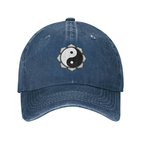 DouZhe Adjustable Washed Cotton Baseball Cap - Eastern Yin Yang Zen Prints Vintage Dad Hat Unisex Sports Caps (Blue)