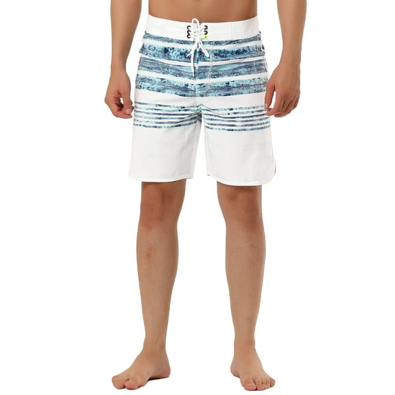 Unique Bargains Men's Striped Beach Shorts Color Block Board Surfing Shorts 34 Grey