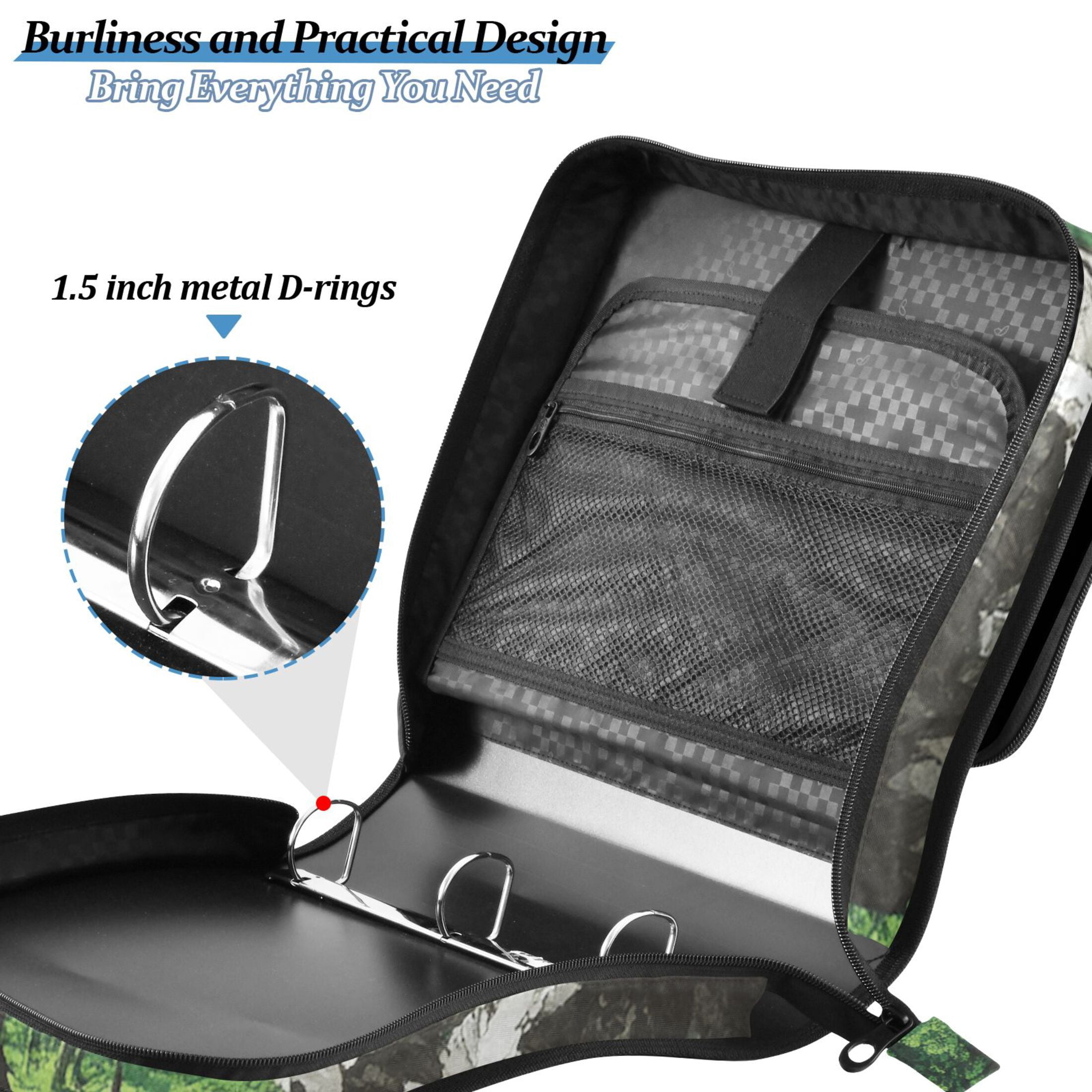 3 Ring Zipper Binder with Shoulder Strap Waterproof Trapper Keeper 2 Inch D-Ring 500 Sheets Capacity Lake in Mountains