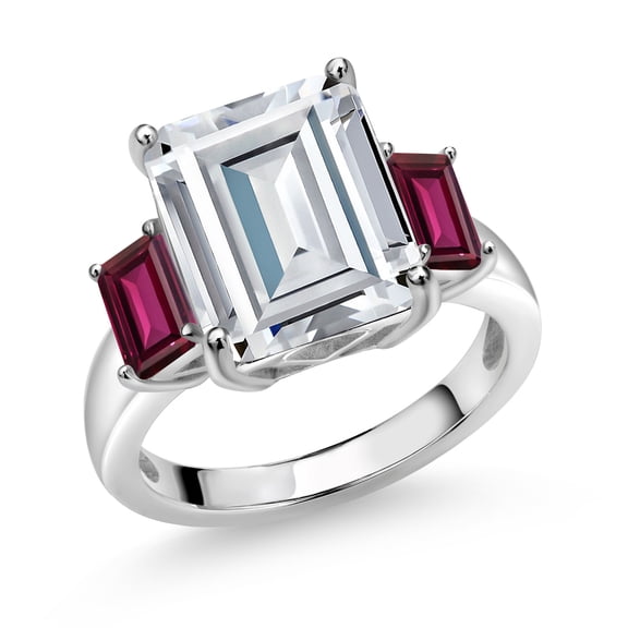 Gem Stone King 925 Sterling Silver Red Rhodolite Garnet Ring Set with Moissanite (8.84 Cttw) (Size 8)