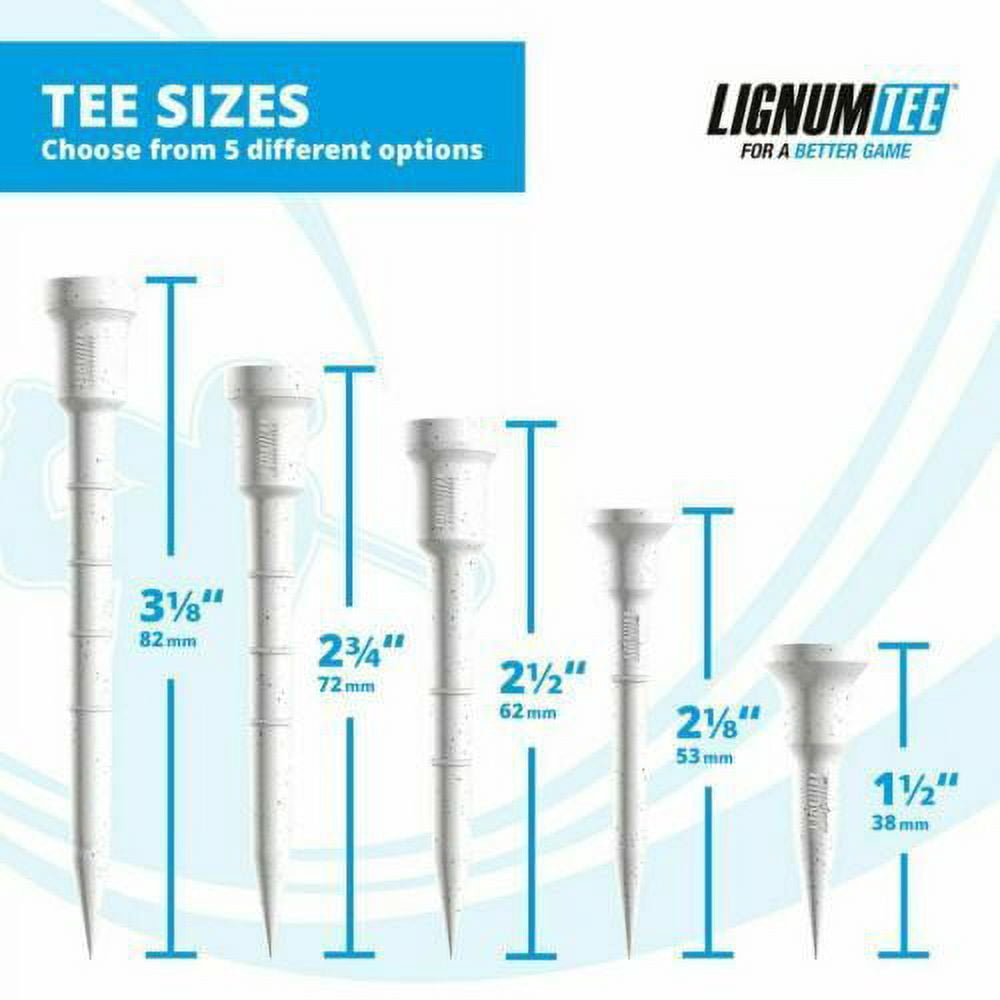 LIGNUM Tee Premium Golf Tees, Lasts 50+ Rounds, Anti-Spin Head, Ring System - 5Pack
