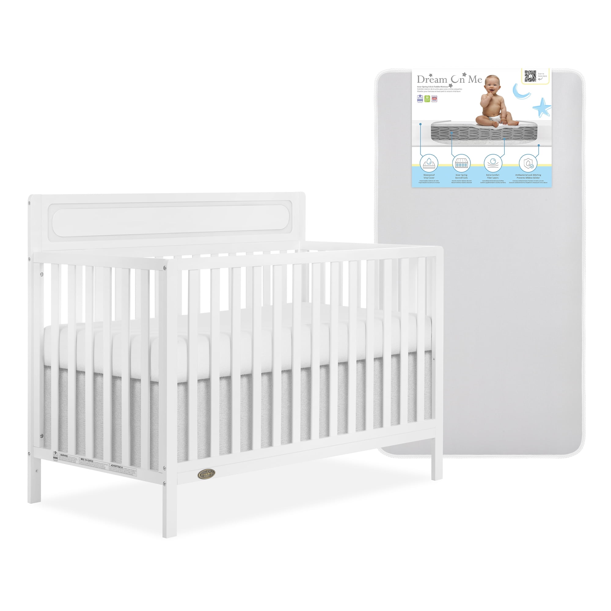 Nursery Bundle, Dream On Me Avery 5 in 1 Convertible in White and Crib & Toddler Mattress Bundle
