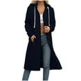 thumbnail image 2 of SYMOID Womens Navy Long Hooded Zip-Up Coat - 100% Polyester Warm Loose Fit, with Side Pockets & Ribbed Cuffs, Great for Daily Shopping/Light Outdoor Walks,Size XL, 2 of 4