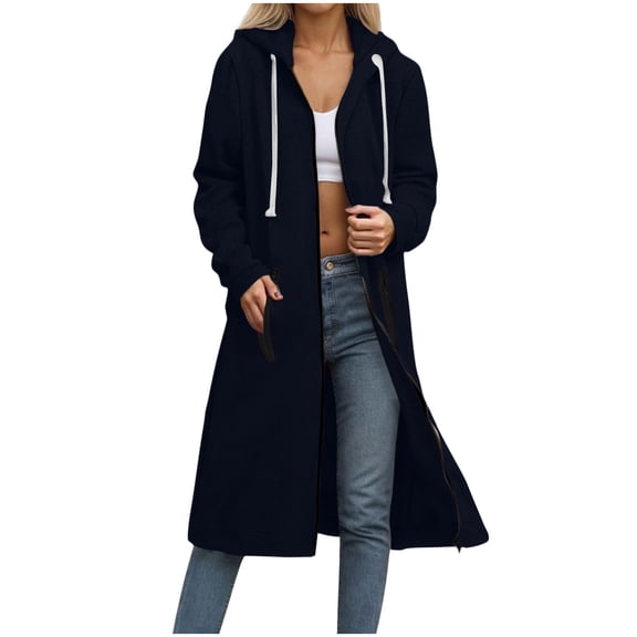 Gytharion Women's Hooded Jackets Fashion Long Sleeve Zipper Front Coat with Pockets Fall Winter Casual Comfy Long Outerwear for Women
