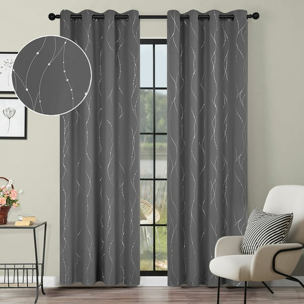 Deconovo Gray Blackout Curtains For Bedroom 84 Inch Long Grommet Thermal Insulated Sliding Glass Door 52 X 2 Panels Com Deconovo Gray Blackout Curtains For, Gray Pattern Grommet Curtains