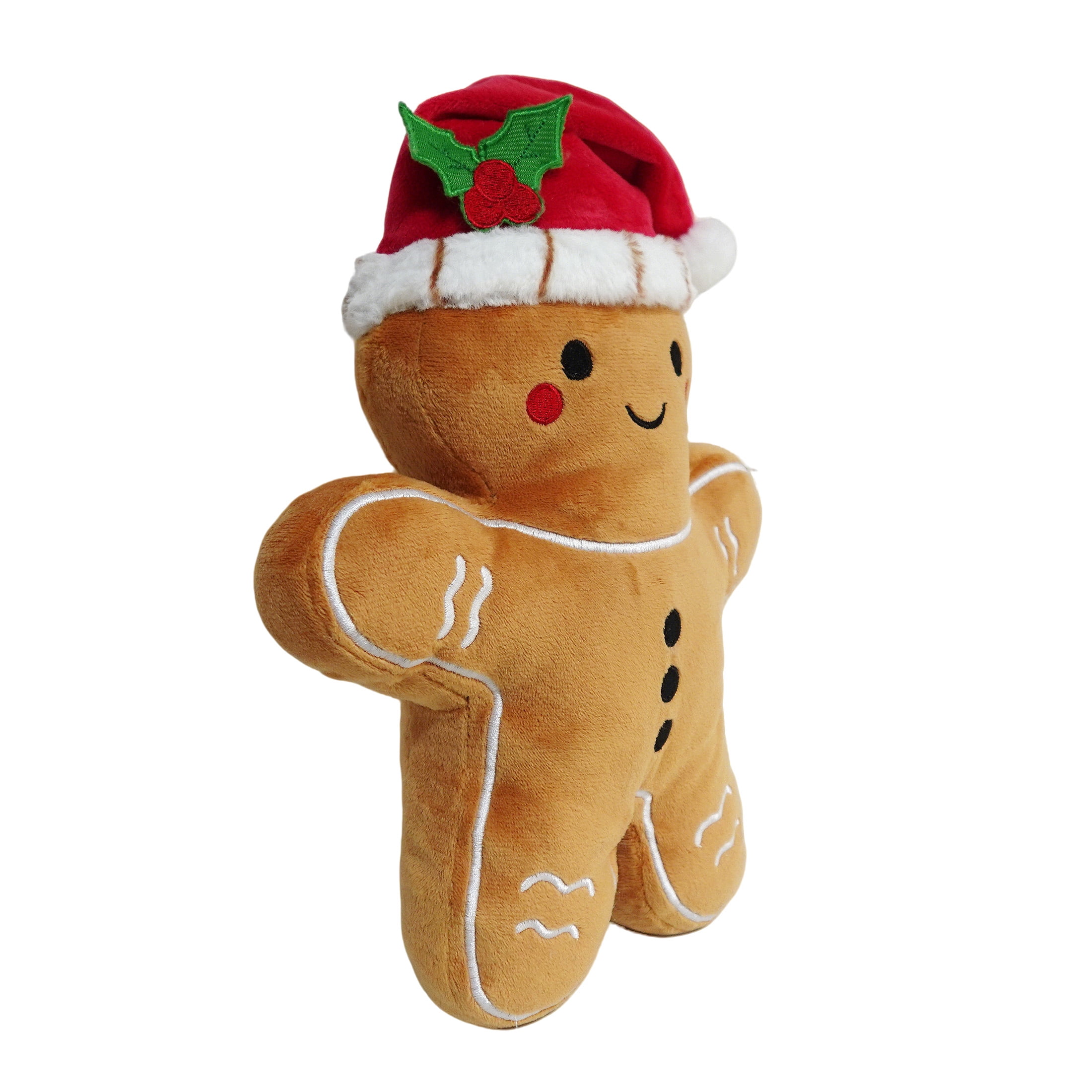 Vibrant Life Holiday Gingerbread Plush Dog Toy with Squeaker, Brown and Red, Chew Level 3