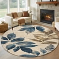 thumbnail image 3 of Vintage Palm Leaf Round Area&nbsp;Rug 8ft Blue Brown Tropical Plant Non-Slip&nbsp;Washable Circle Rugs Soft Felt Indoor Floor Mat for Bedroom Kitchen Living Room Bathroom, 3 of 9
