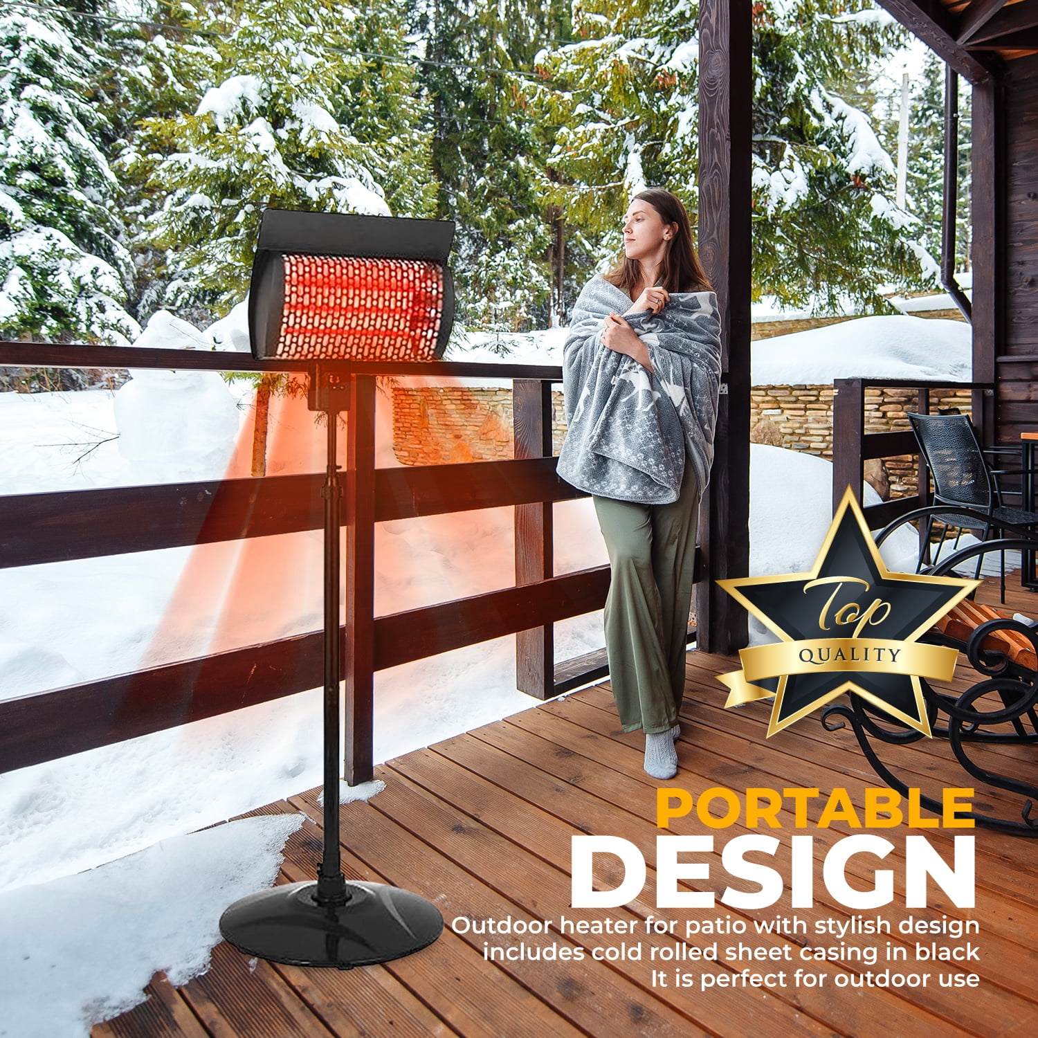 Warm-Living Electric 1500W Outdoor Adjustable Height Patio Heater with  Remote and Digital Timer - Walmart.com