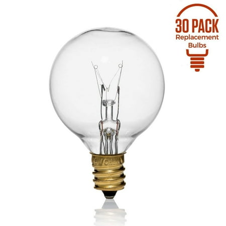 Light Bulb Socket With String 30 Pack of G40 Replacement Bulbs: 5 Watt G40 Globe Bulbs for String Lights, Candelabra Screw Base, Fits E12 and C7 Sockets, Indoor/Outdoor Use, Clear Glass G40 Bulbs, Secure & Convenient Packaging ()