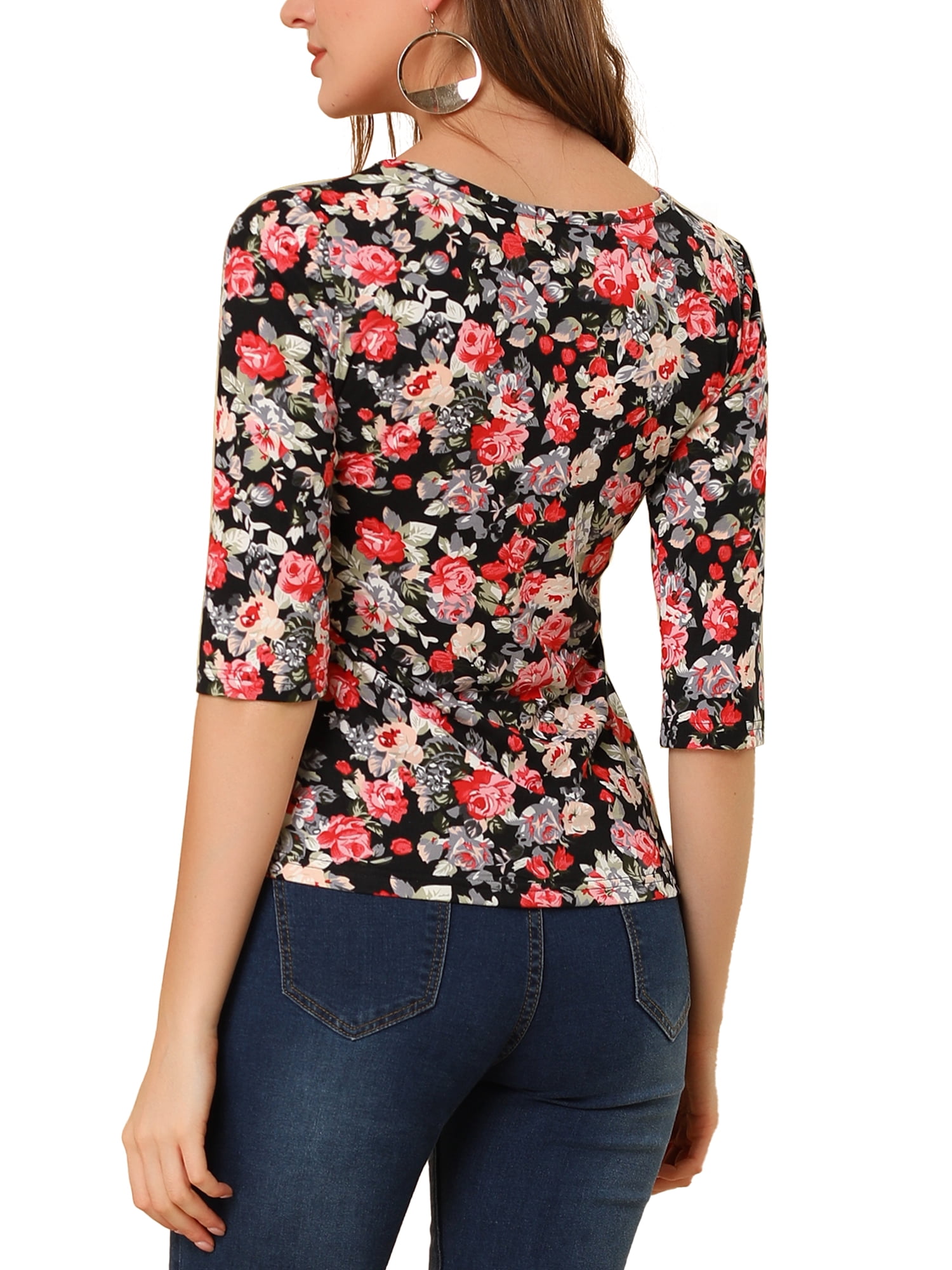 DARING DIVA Women's Halloween Costume 1/2 Sleeve Floral Top XL Black-Floral