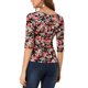 thumbnail image 3 of Camiseta básica de ajuste slim con cuello redondo y mangas de codo para mujeres INSPIRE CHIC, estampado floral en negro, talla 2XL, 3 of 7