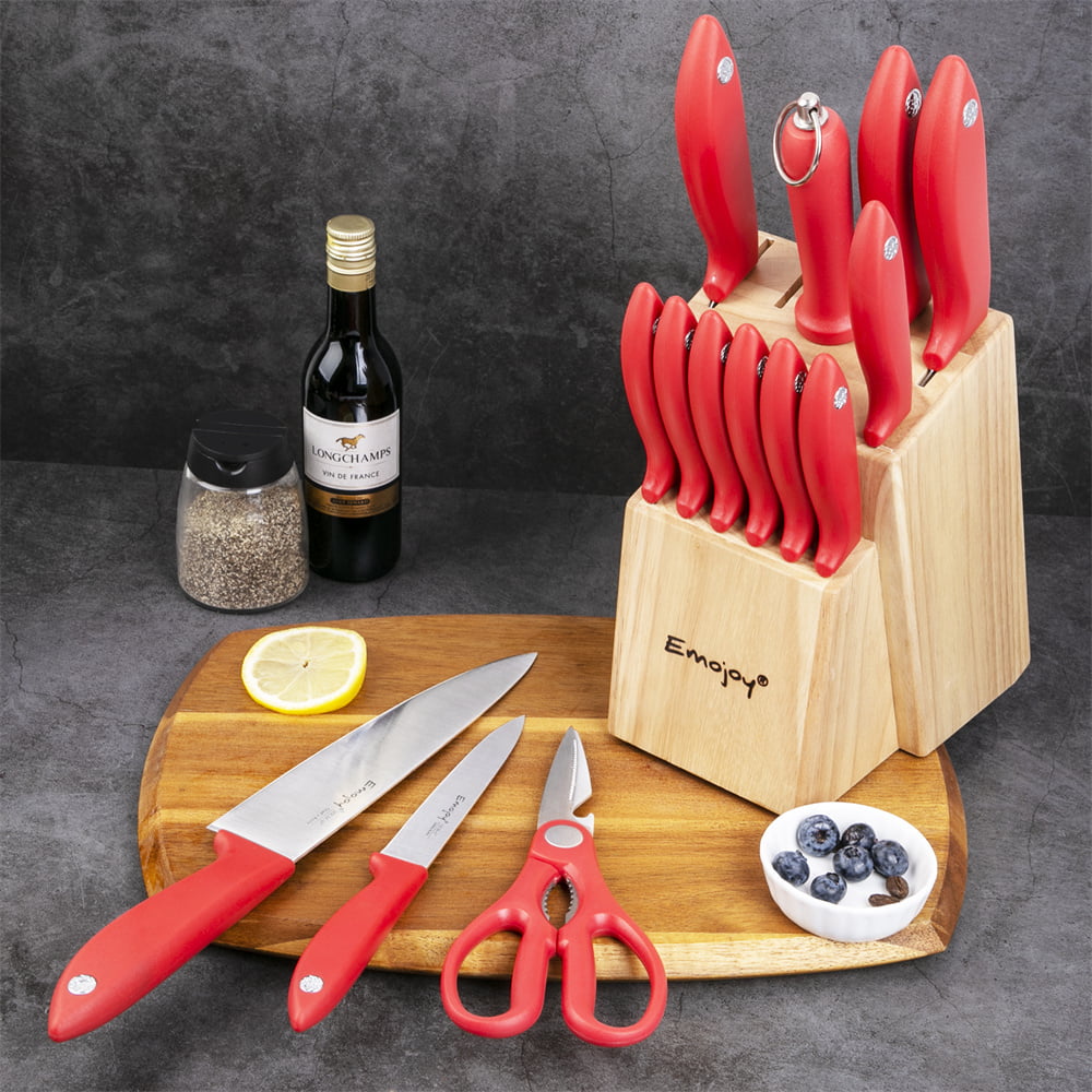 Emojoy Knife Set, 15-Piece Kitchen Knife Set with Wooden Block