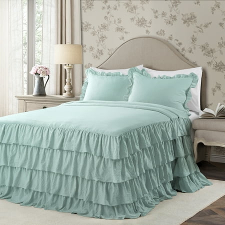 Queen 3pc Allison Ruffle Skirt Bedspread Set Aqua - Lush Décor