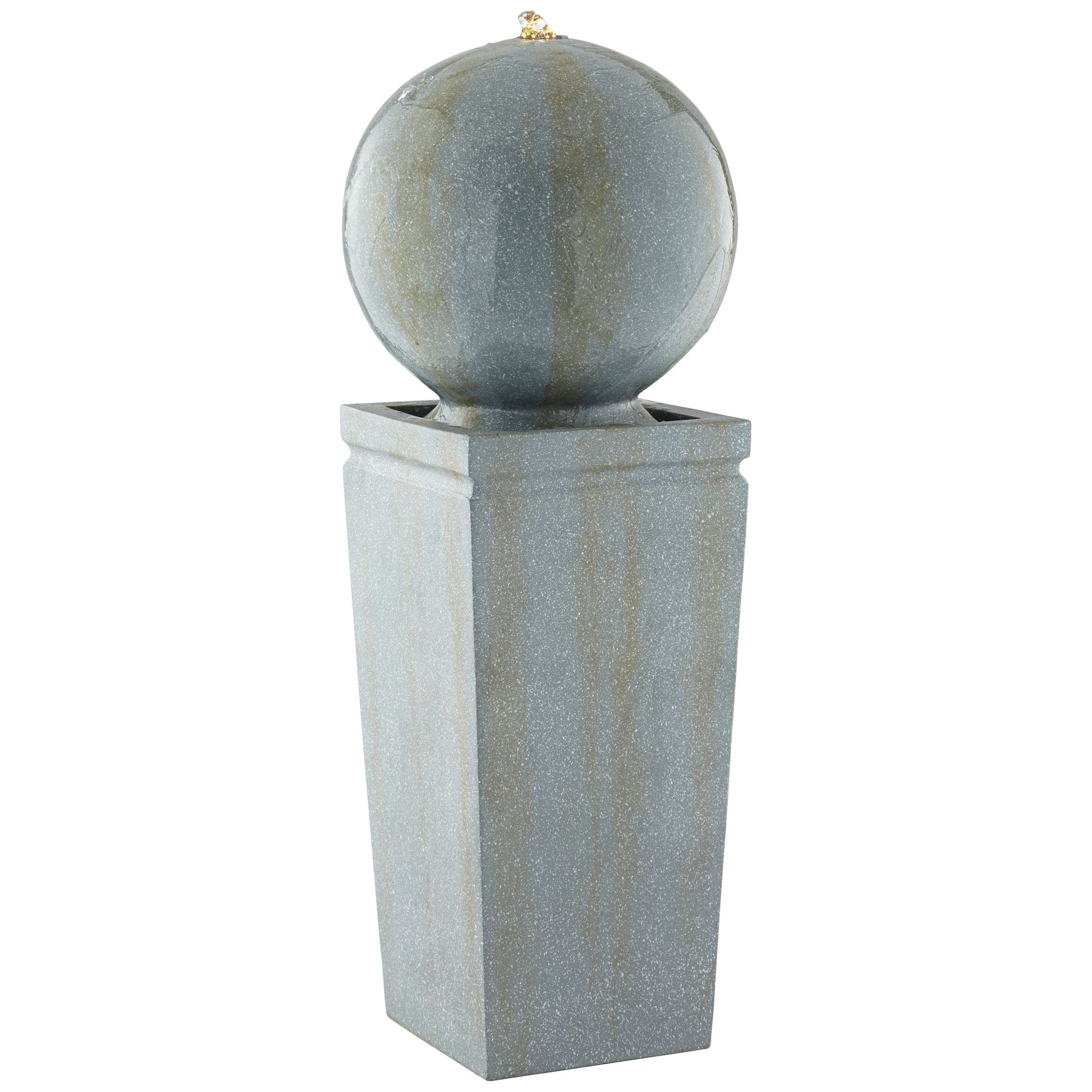 Ball and Pillar 34 1/4" High Large Modern Indoor Outdoor Decor Faux Stone Floor Fountain with Light LED Bubbler