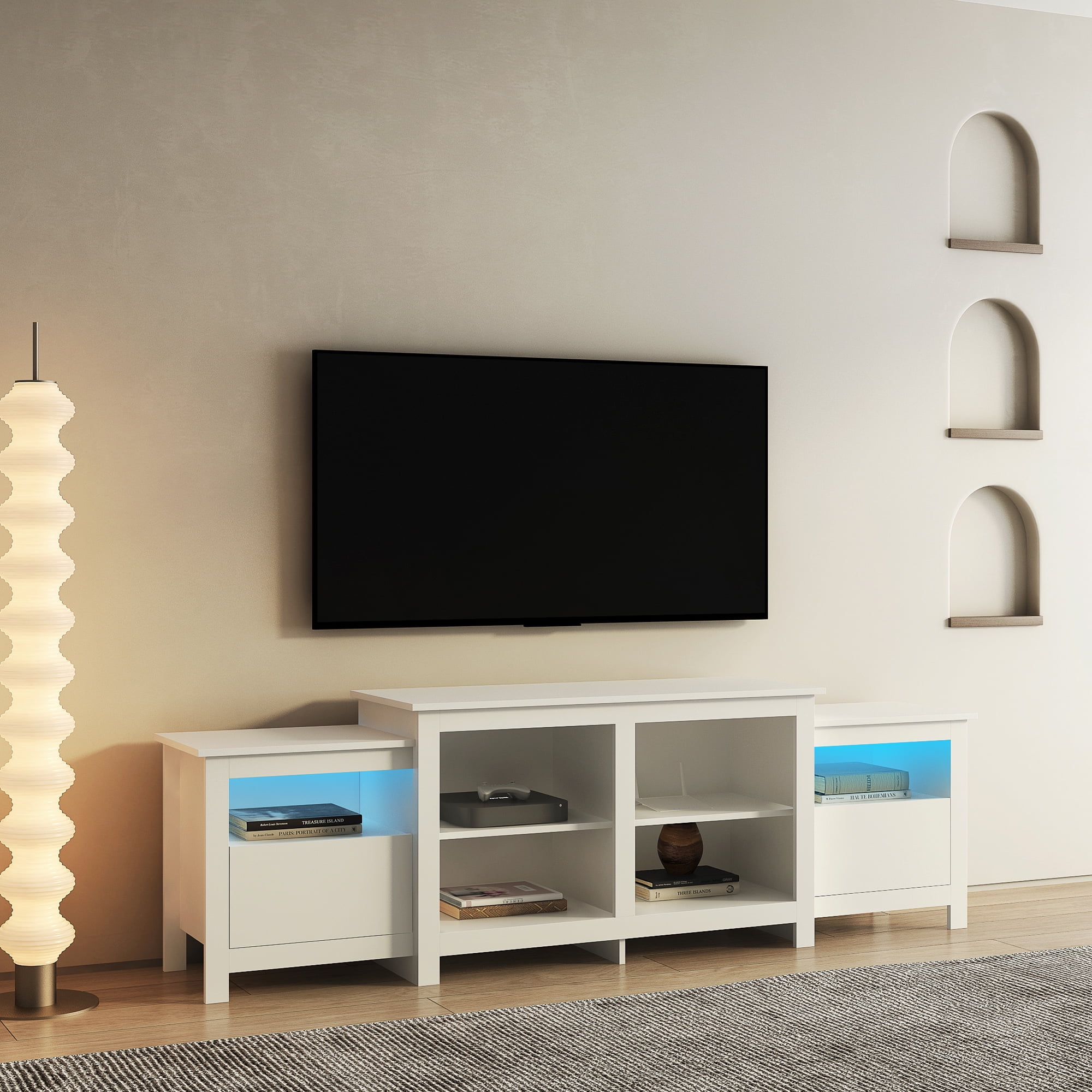 Yardi Yard Modern Farmhouse Media Entertainment Center for TVs up to 80", Wood TV Cabinet for Living Room White Yardi Yard Modern Farmhouse Media Entertainment Center for TVs up to 80", Wood TV Cabinet for Living Room White