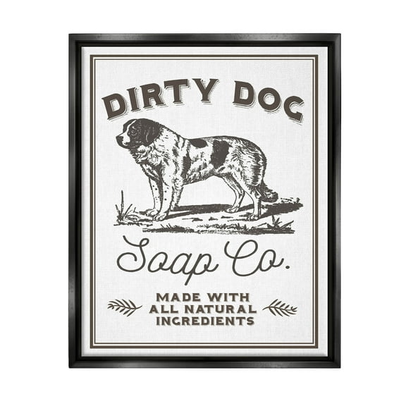 Stupell Industries Vintage Dog Soap Sign Graphic Art Jet Black Floating Framed Canvas Print Wall Art, Design by Daphne Polselli