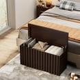 thumbnail image 2 of UEV Storage , 39.4" Wood Box, Storage Trunk with 2 Safety Hinges, Ottoman Storage Chest, Fluted Storage  for Bedroom, Shoe  for Entryway, Living Room (Walnut), 2 of 7