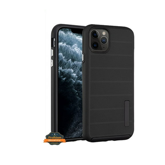 For Apple iPhone 11 (6.1") Texture Brushed Line Shockproof Rugged Shield Non-Slip Hybrid Dual Layers Soft TPU Hard PC Back Phone Case Cover by Xpression - Black