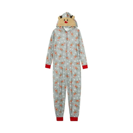 

RUNOLIG Matching Family Christmas Pajamas Set Deer Head Printed One-Piece Long Sleeve Holiday Nightwear Gray
