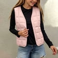 thumbnail image 2 of Riecok Kids Puffer Vest Sleeveless V Neck Button down Cropped Jackets Thermal Solid Warm Winter Outerwear Pink 1-2T, 2 of 6