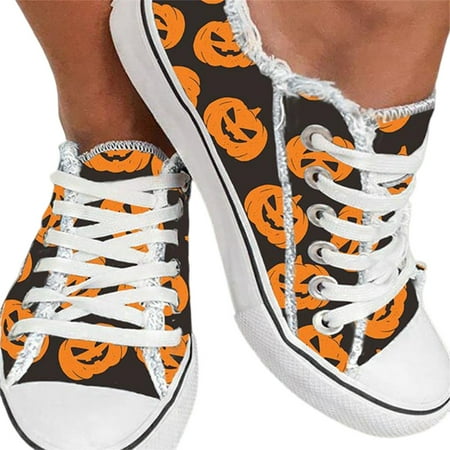 

Women s Fashion Sneakers Pumpkin Monster Print Shoes for Woman Fitness Sports Exercise Black 37