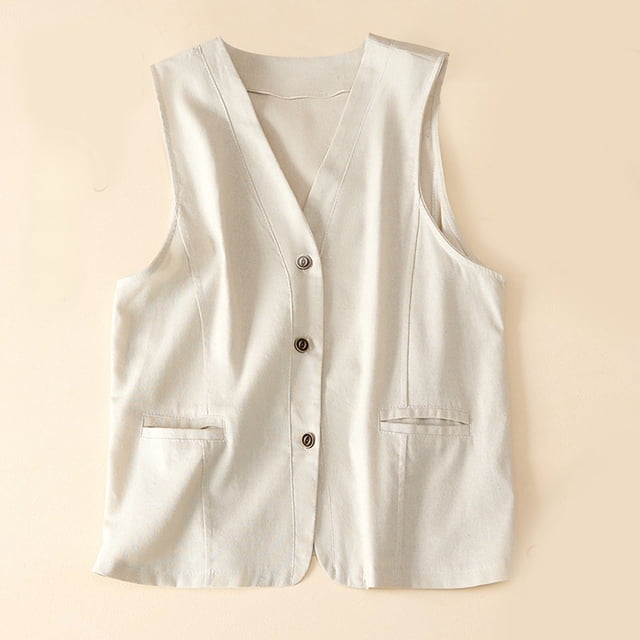 EQWLJWE Liquidation d'Été! Cardigan Sans Manches à Col en V et à Capuche en Coton et Lin pour Femmes