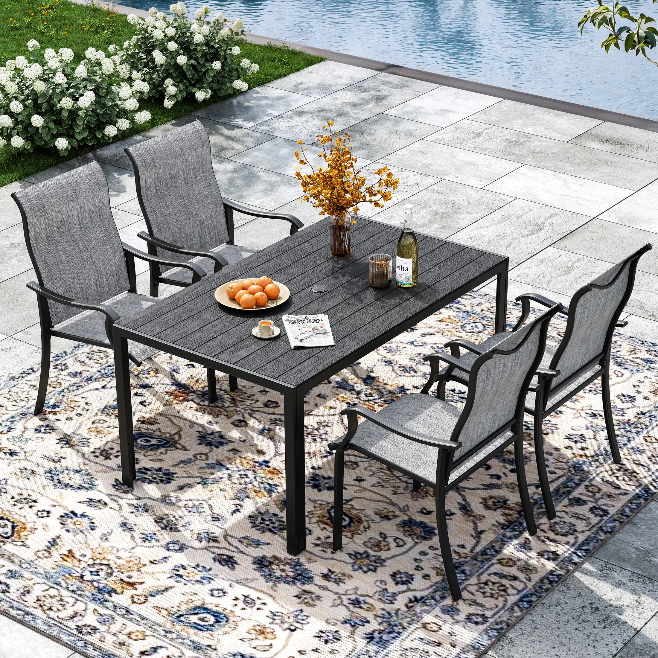 Techmilly Patio Chairs Set of 2, Outdoor Dining Chairs High Back with All Weather Breathable Textilene, Metal Frame for Lawn Garden Backyard Deck, Grey White