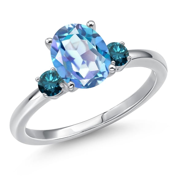 Gem Stone King 14K White Gold Millennium Blue Mystic Quartz and Blue Diamond Engagement Ring for Women | 2.00 Cttw | Oval 9X7MM | Gemstone Birthstone | Size 8