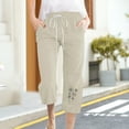thumbnail image 2 of lcziwo Women's Plus Size High Waist Drawstring Linen Capris, Khaki, 2 of 4