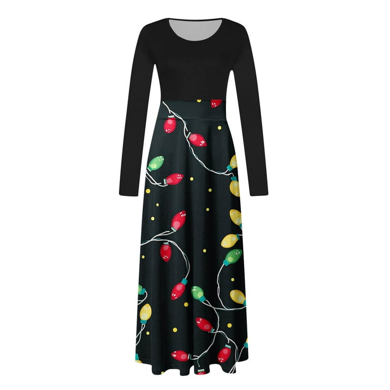 patchwork christmas dress 1950s Christmas Tree Patchwork Bow Belted Swing Dress