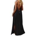 thumbnail image 6 of Feancey Women's Backless Cami Dress Summer Trendy Split Hem Maxi Dresses Loose Fit Spaghetti Strap Beach Sundress Flowy Vacation Dresses with Back Tie Black 29, 6 of 8