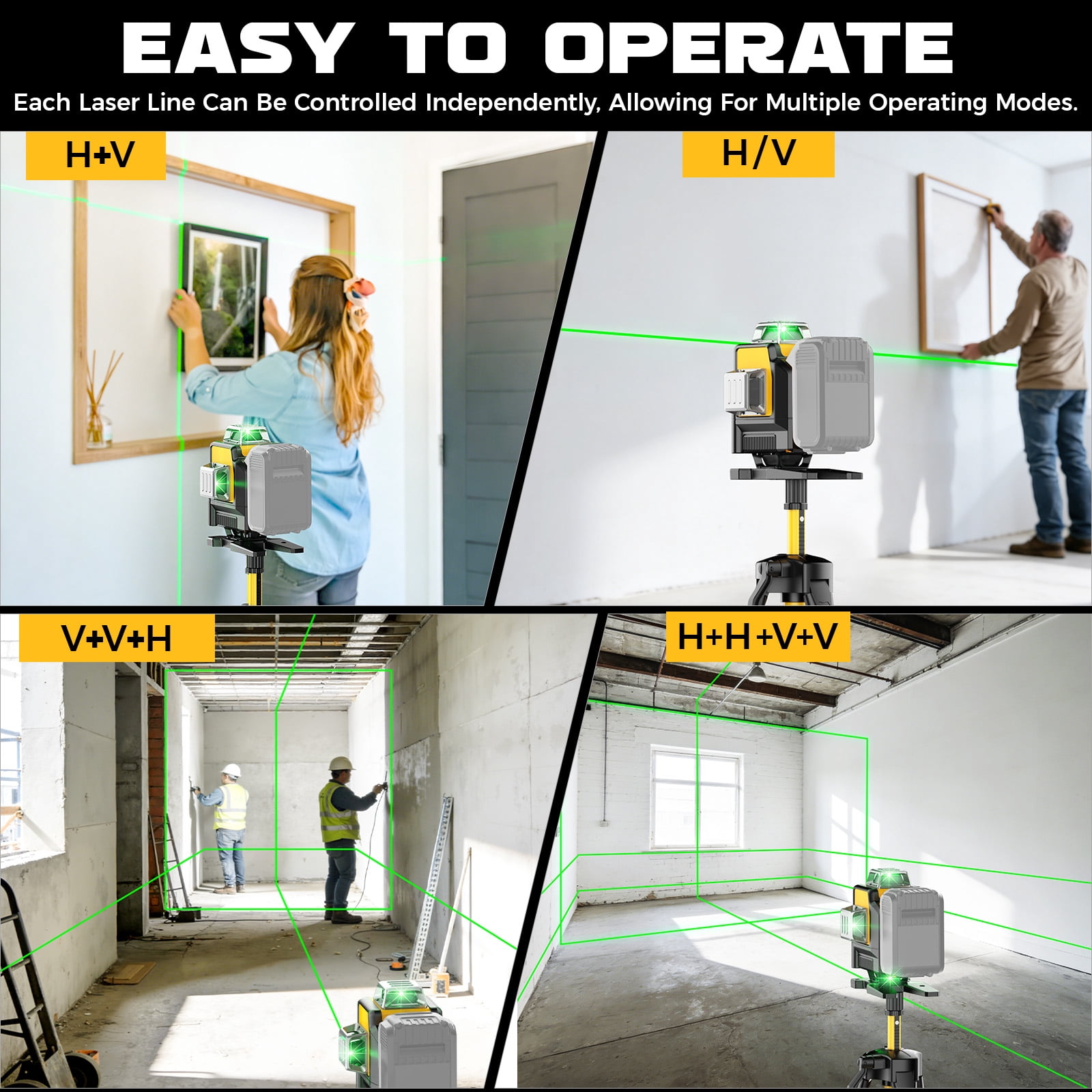 Laser Level with Tripod Compatible with 20V Battery, 4D Green 16-Line 4x360° Self Leveling Lazer Leveler Tool for Construction, Floor Tile, Home Renovation, Indoor Use, NO Battery