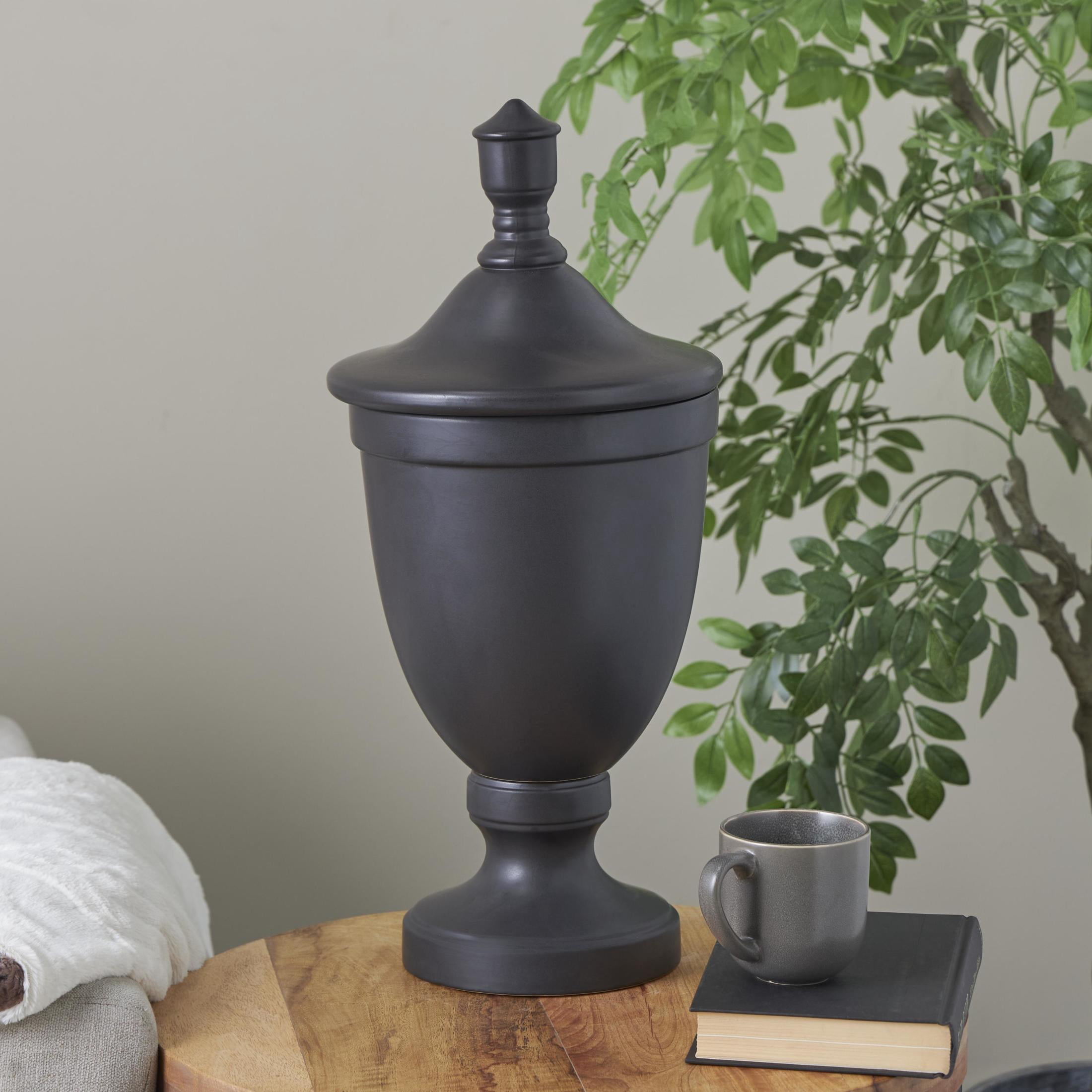 DecMode 10" x 22" Black Ceramic Fluted Urn Shaped Decorative Jars with Lid, 1-Piece