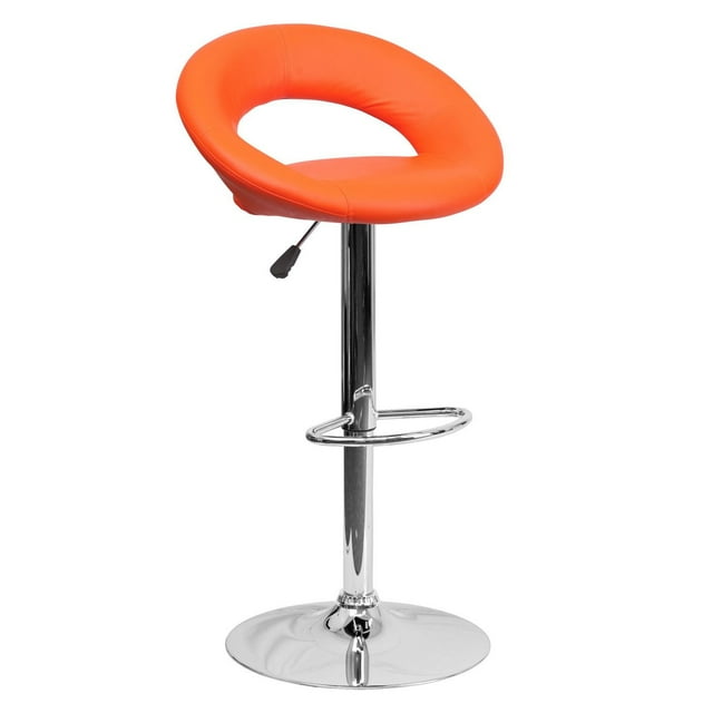 Contemporary Orange Vinyl Rounded Orbit-Style Back Adjustable Height Barstool with Chrome Base