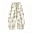 thumbnail image 4 of Women's Boho Polka Dot Trousers Summer Cotton Linen Elastic Waist Barrel Pants Loose Fit Casual Beach Pants White XL, 4 of 6