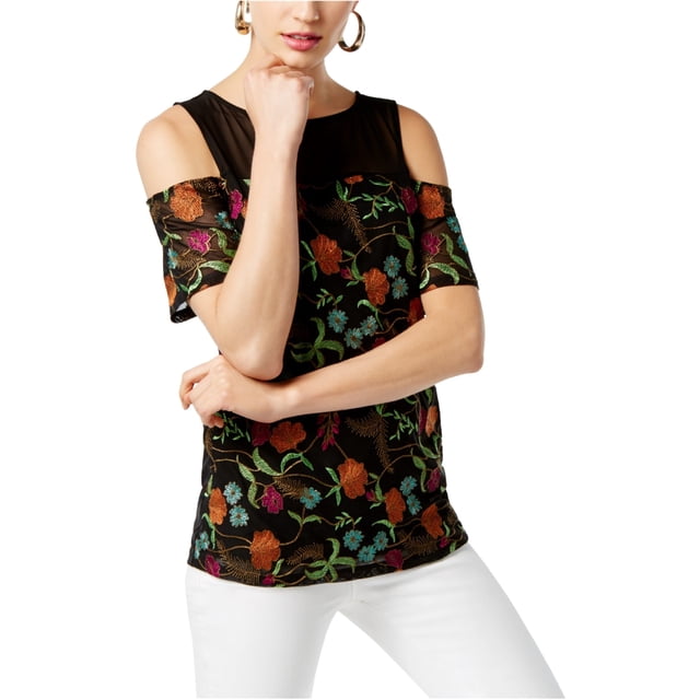 INC Blusa de punto bordada para mujer, negra, mediana