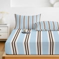 thumbnail image 6 of King Size Fitted Sheet Set - Light Brown Blue Striped 3 Piece Bedding Sets 16" Deep Pocket Fitted Sheet with 2 Pillowcases, Modern Farmhouse Vertical Stripes Brushed Microfiber Hotel Bed Sheets, 6 of 9