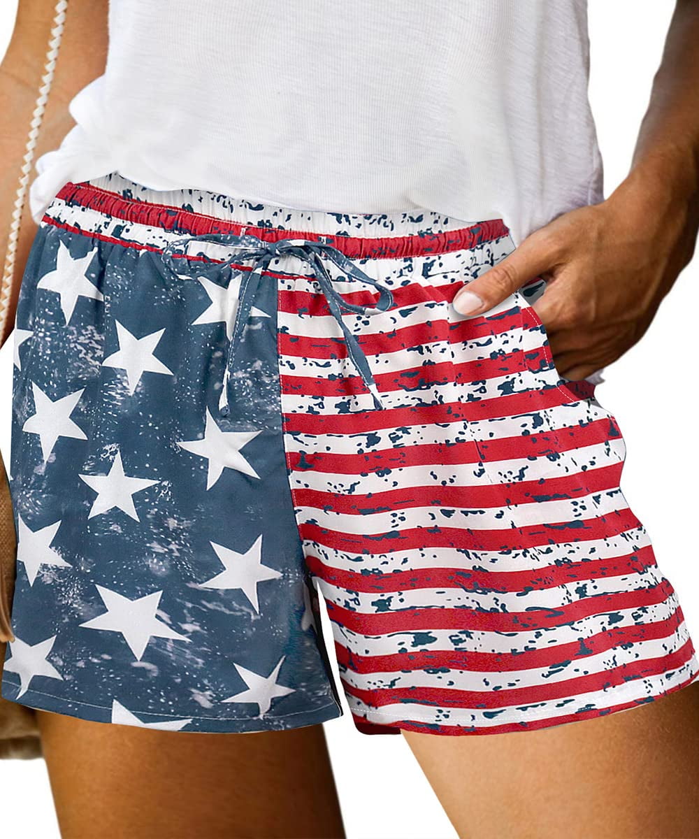 TIYOMI Plus Size 4th of July Shorts For Women 5X Comfy Drawstring