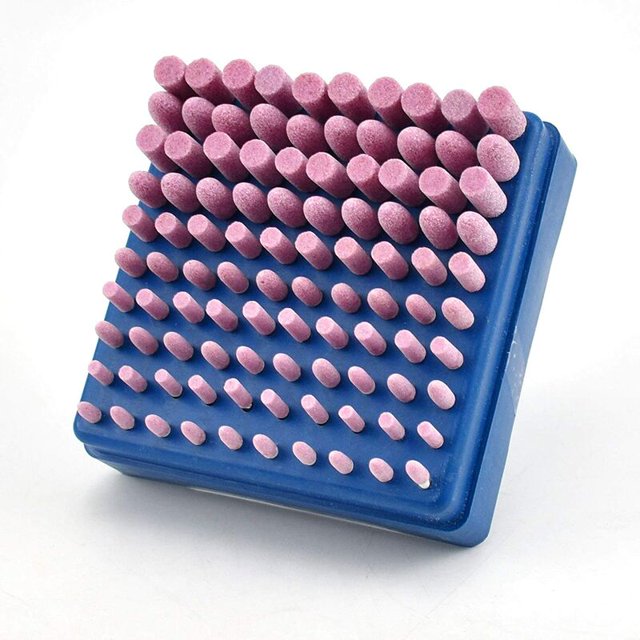 BCC 100 Juego de piedras de pulido para herramientas rotativas Vástago de 3 mm, Cabezal de pulido abrasivo Piedra de montaje Herramienta rotativa Muela abrasiva (Rojo)