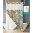 thumbnail image 2 of No Hook Shower Curtain with Snap in Liner, Vintage Colorful Paisley Flowers Traditional Floral Teal Shower Curtains for Bathroom, Washable Shower Curtain Liner Set with Mesh Top Window, 36"x72", 2 of 6
