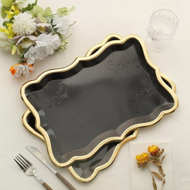 Efavormart 10 Pack | Elegant Black / Gold Rim Disposable Serving Trays ...