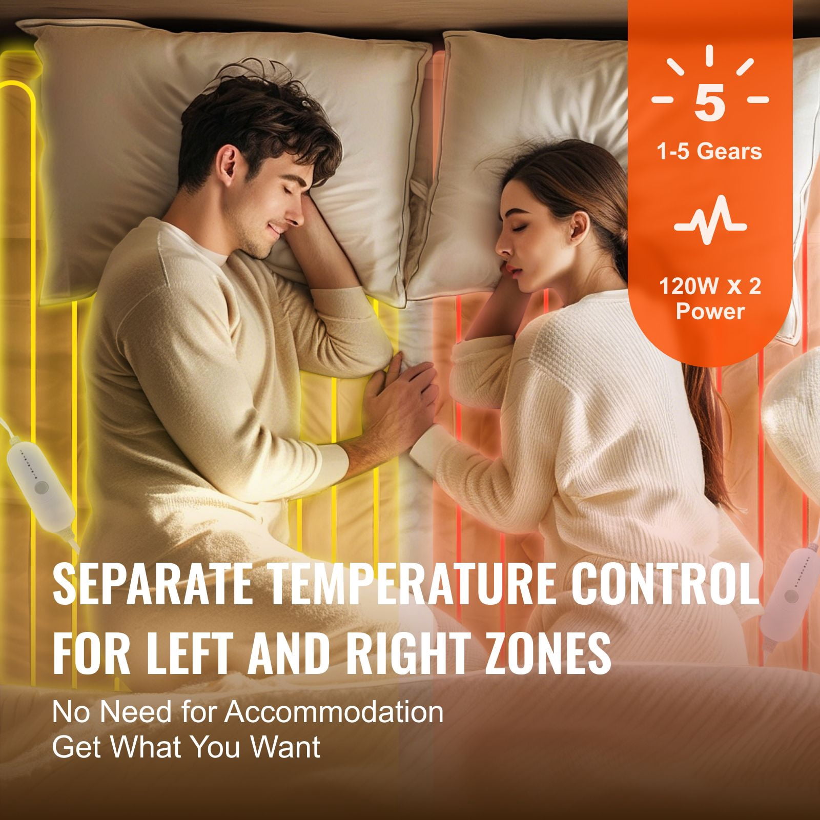 Electric Heated Blanket with Dual Zone Control, 5 Heat Levels, 10-Hour Auto Off, PTC+NTC Overheat Protection, Removable Washable for King Bed