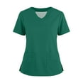 thumbnail image 3 of 2 Pocket Scrub Top for Women V Neck Short Sleeve Side Slit Top Made with Soft Stretch Durable Fabric, #01 Dark Green, XXL, 3 of 6