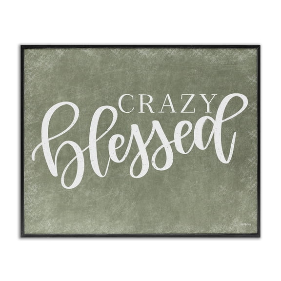 Stupell Industries Crazy Blessed on Green Quotes and Sayings Painting Black Framed Art Print Wall Art, 14 x 11
