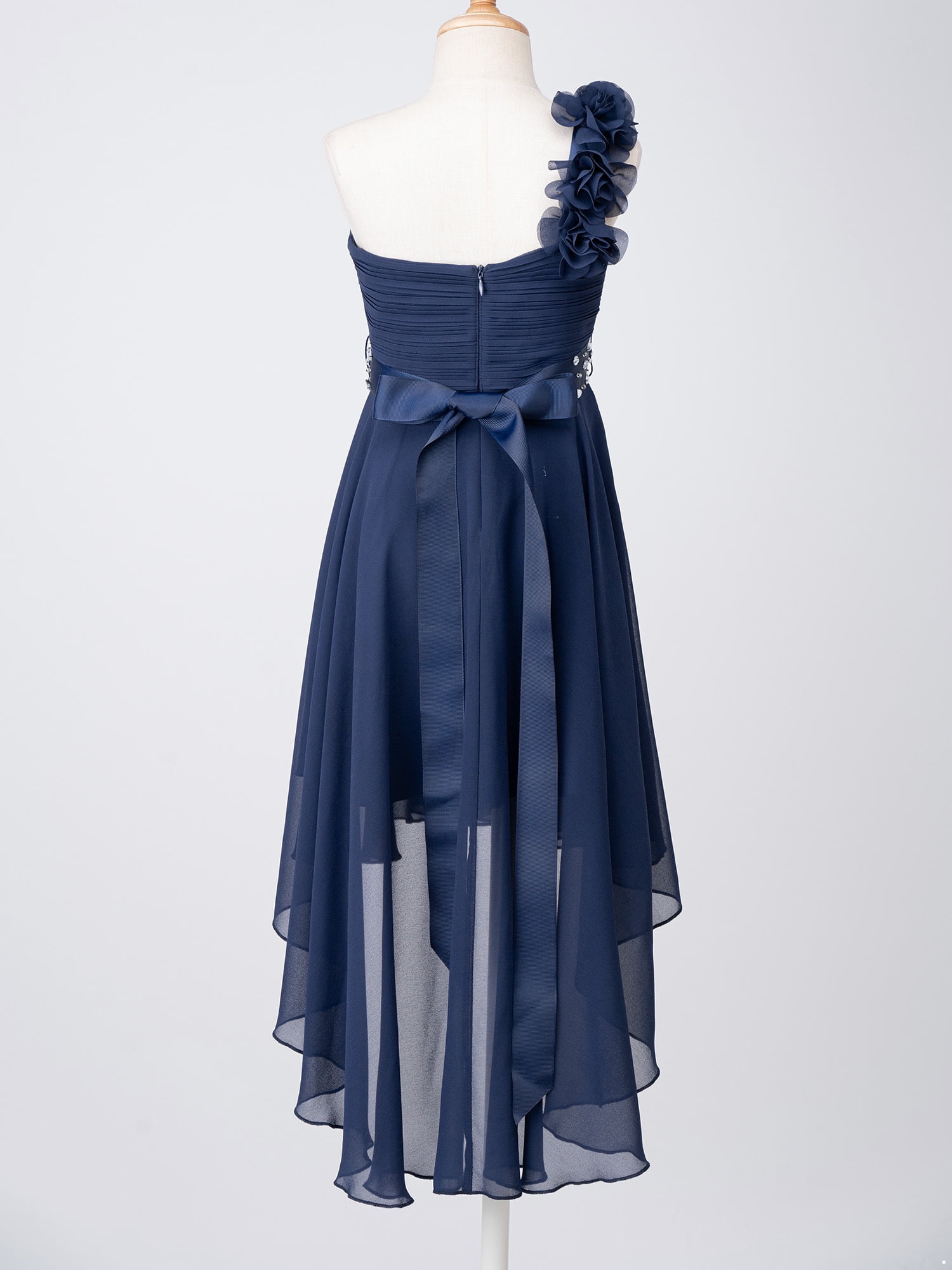 iefiel bridesmaid dresses Girls One Shoulder Chiffon Party Dress Wedding Pageant Flower with Beaded Sash Guarantee matching hues with
