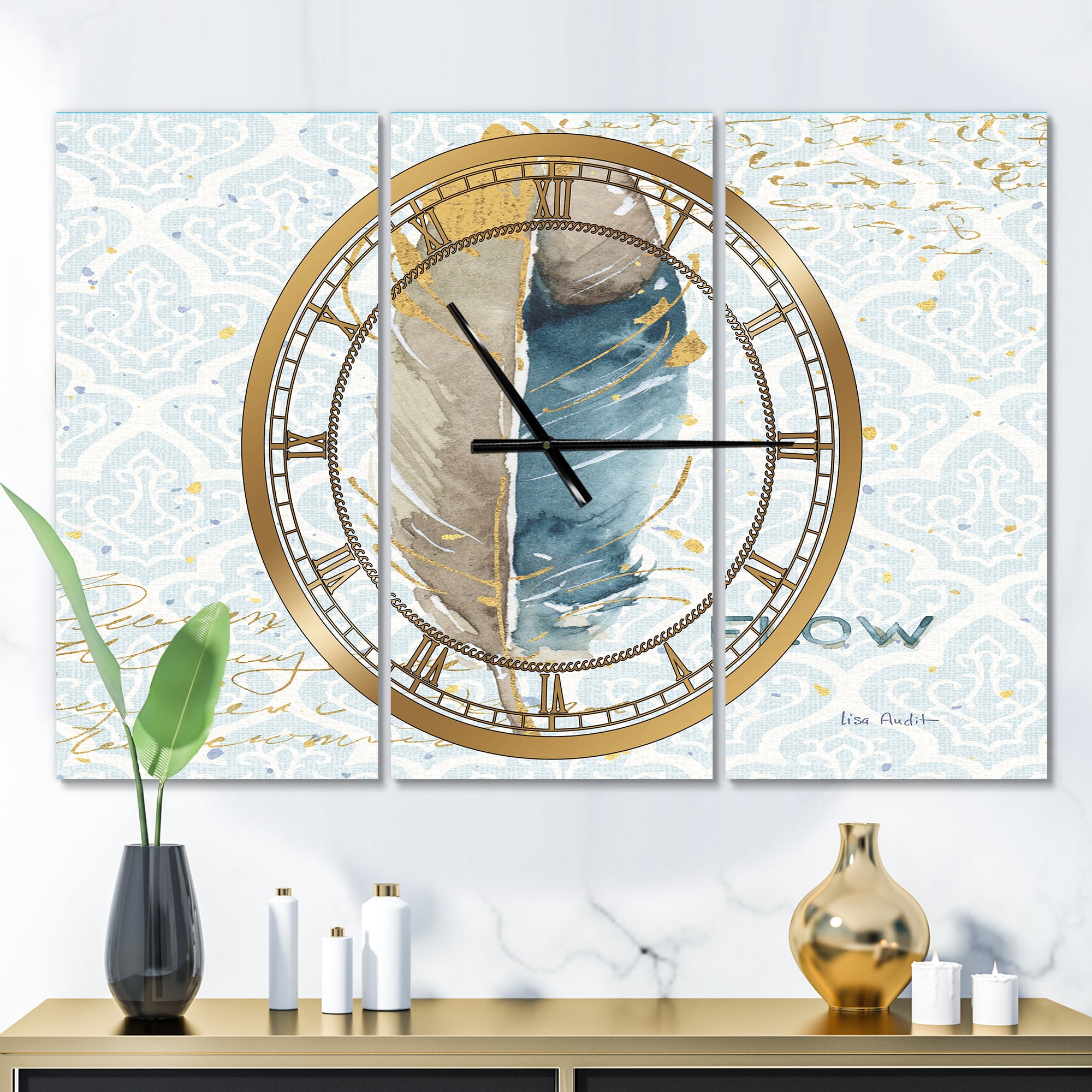 Designart 'Fields of Gold Watercolor Flower IV' Bohemian wall clock