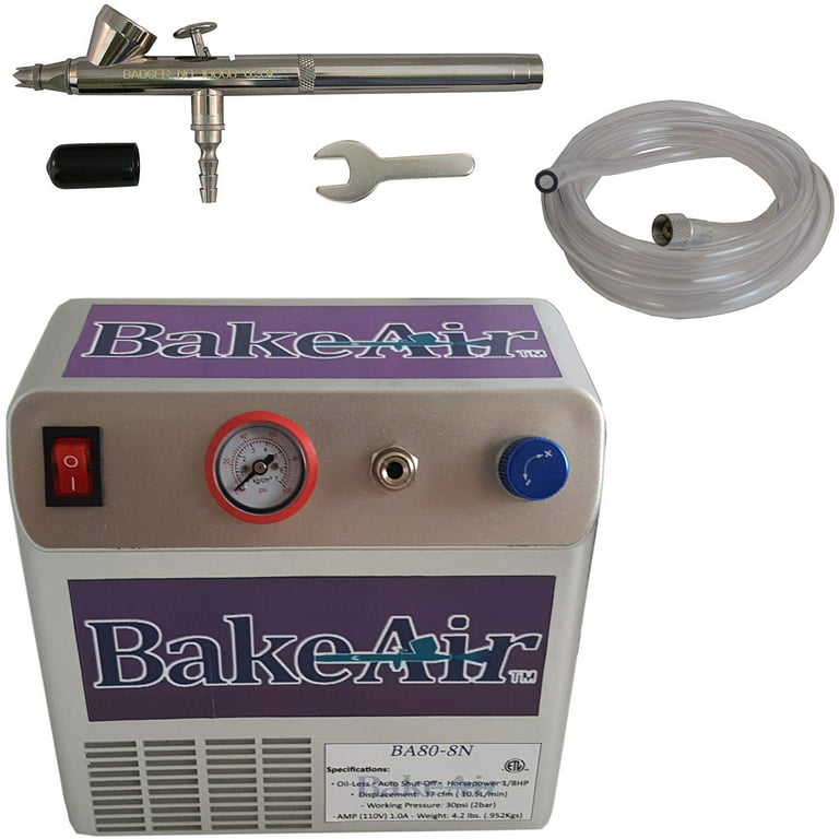 Badger Air-Brush Co. Bake Air 80-8N Compressor, 100-GB Airbrush and 6-Foot  Clear Hose 